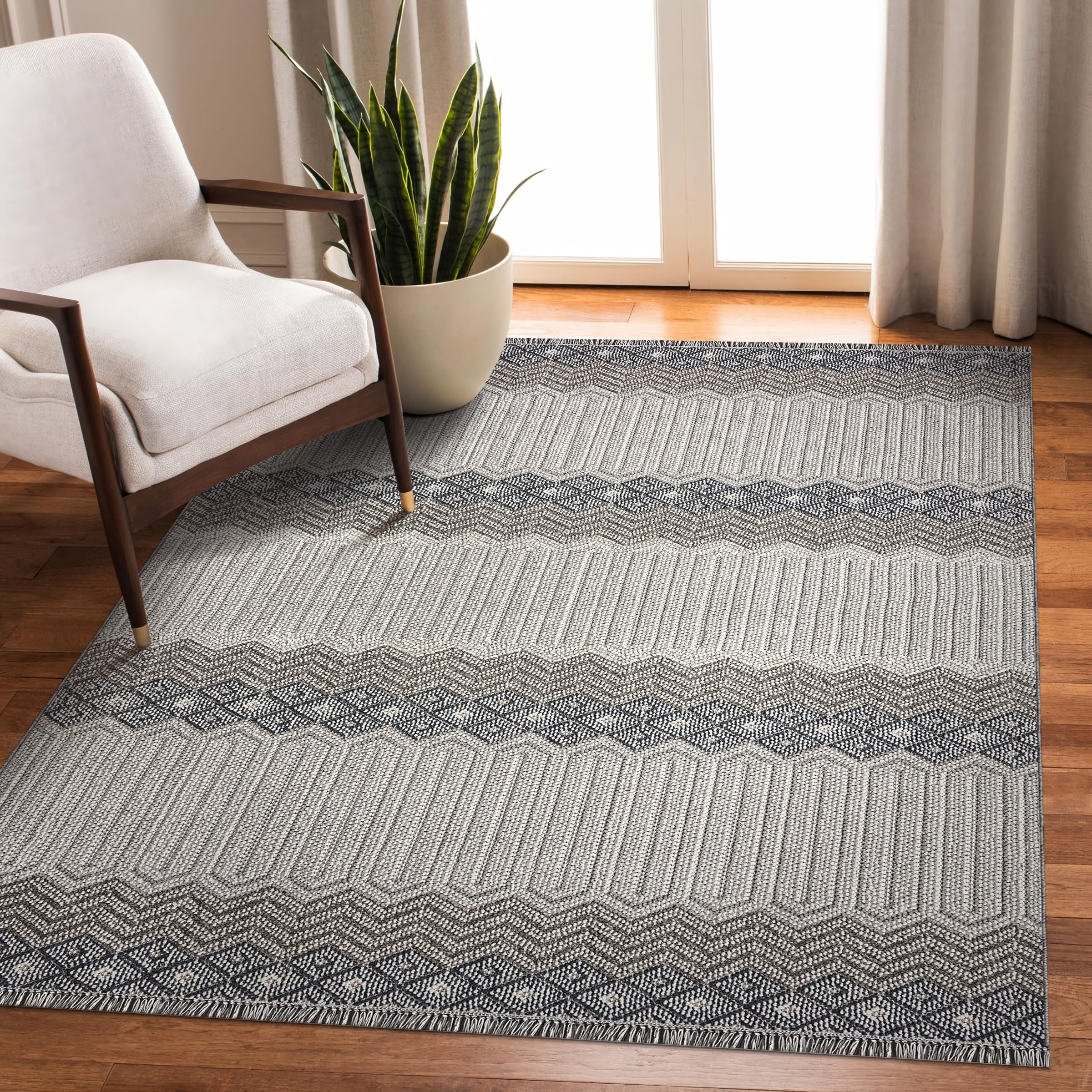 Modern Area Rug for Living Room – Stylish Carpet for Bedroom, Kitchen & Home Decor | Easy to Clean, Non-Shedding & Durable | Kid and Pet Friendly (GRAY IVORY, 80X150)