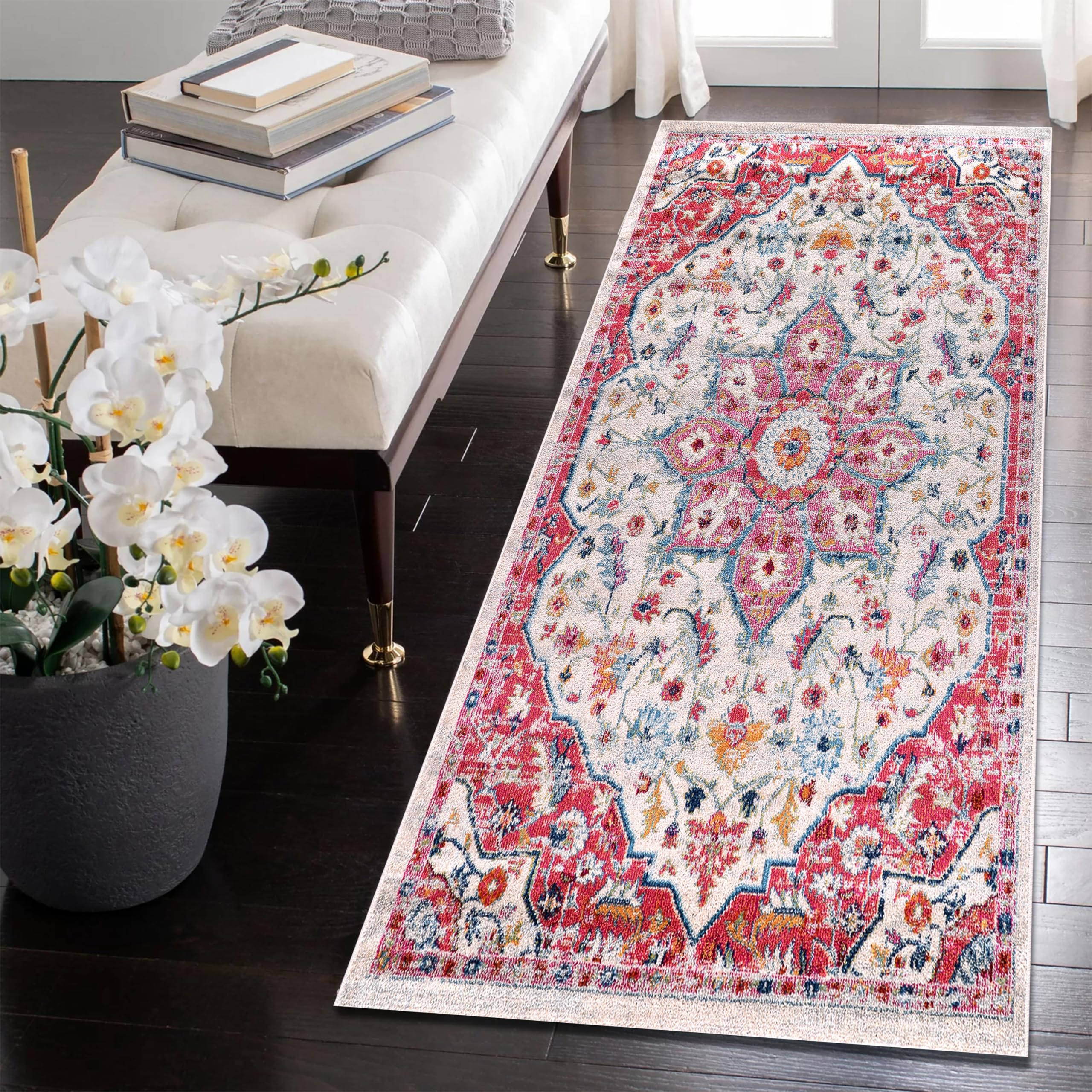 NETLINE HOME Area Rugs For Living Room, Bedroom, Kitchen, Dining Room | Oriental Design Carpet | Soft Medium Pile | Traditional Vintage Rug | Stain Resistant (Pink Cream, 160X230 CM)