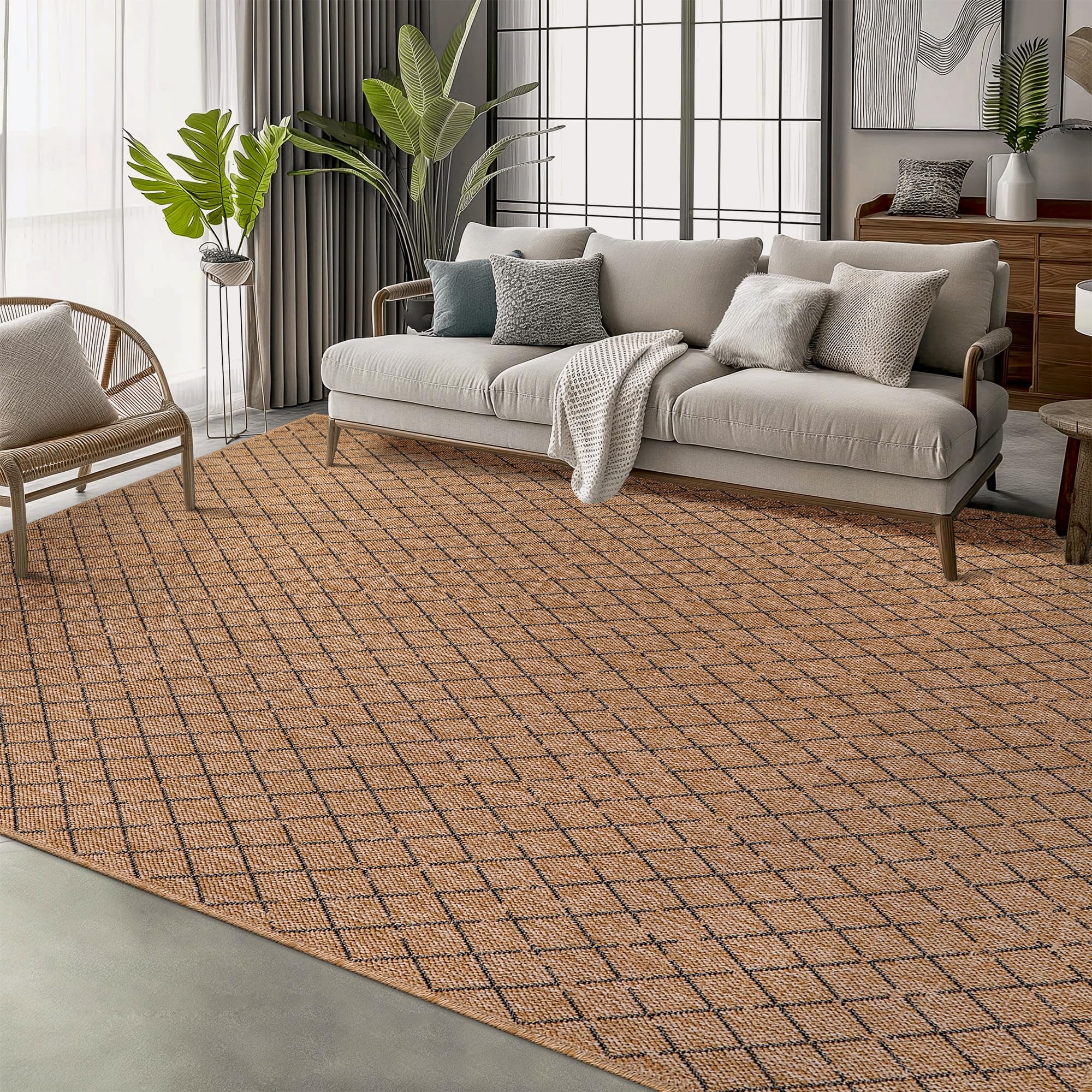 Rugs Living Room - Non slip, Washable Area Rug - Beige Rug, Suitable for Indoor and Outdoor Use, UV and Weather Resistant, Carpet for Bedroom, Kitchen, Verandas (Beige 4, 80X150 CM)