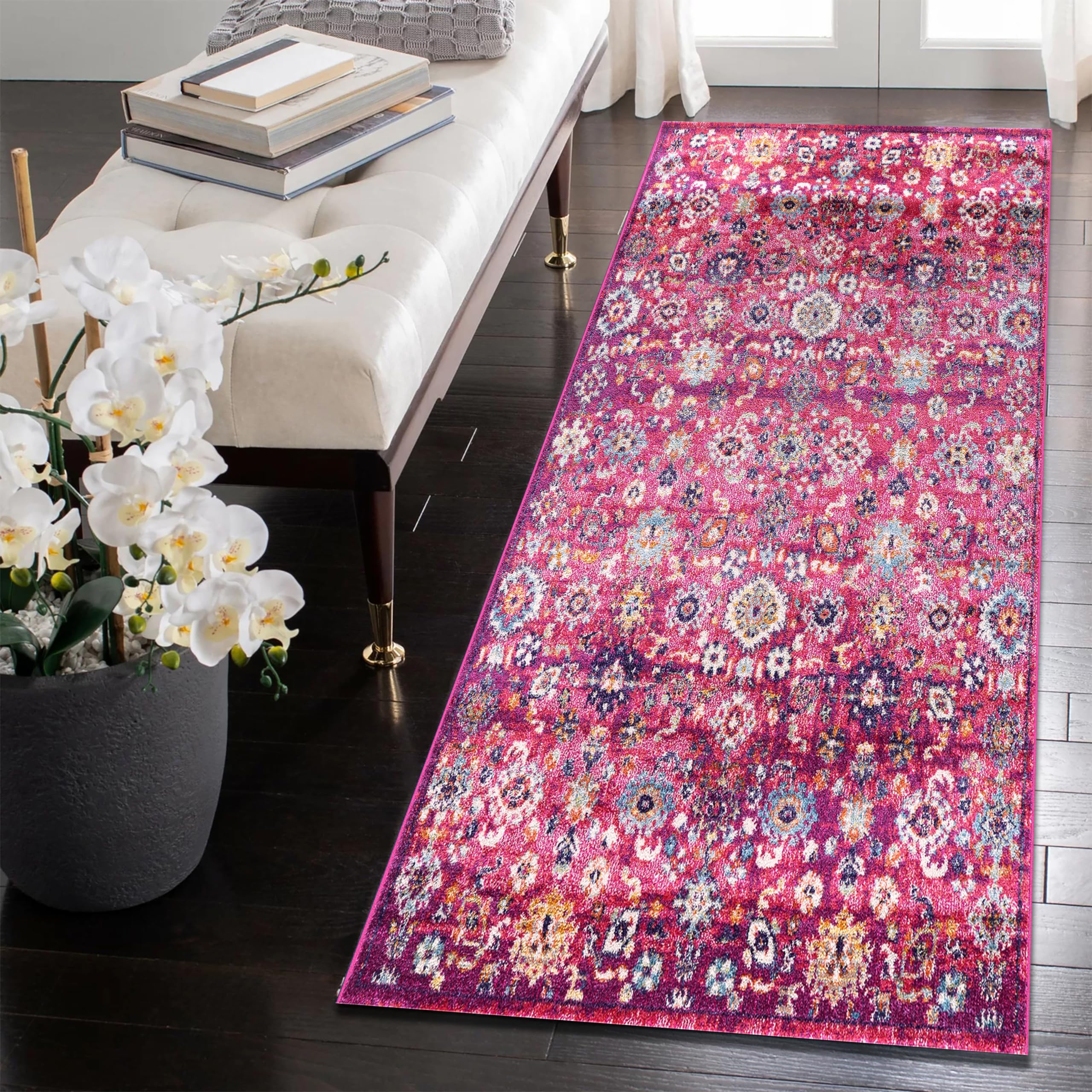 NETLINE HOME Area Rugs For Living Room, Bedroom, Kitchen, Dining Room | Oriental Design Carpet | Soft Medium Pile | Traditional Vintage Rug | Stain Resistant (Pink Cream, 160X230 CM)