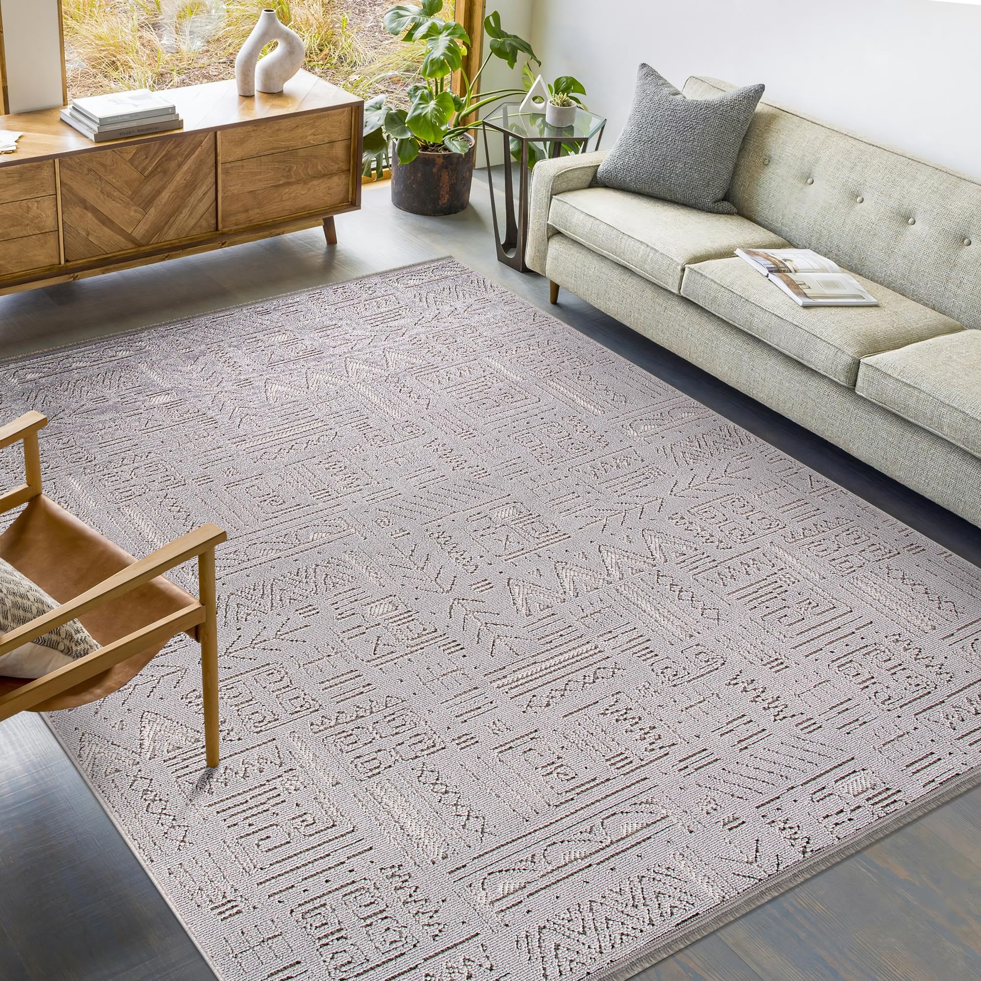 Modern Area Rug for Living Room – Durable, Non-Shedding Carpet for Bedroom, Kitchen & Hallway Rugs | Easy to Clean, Lightweight & Low Pile Design (GRAY, 120X180)