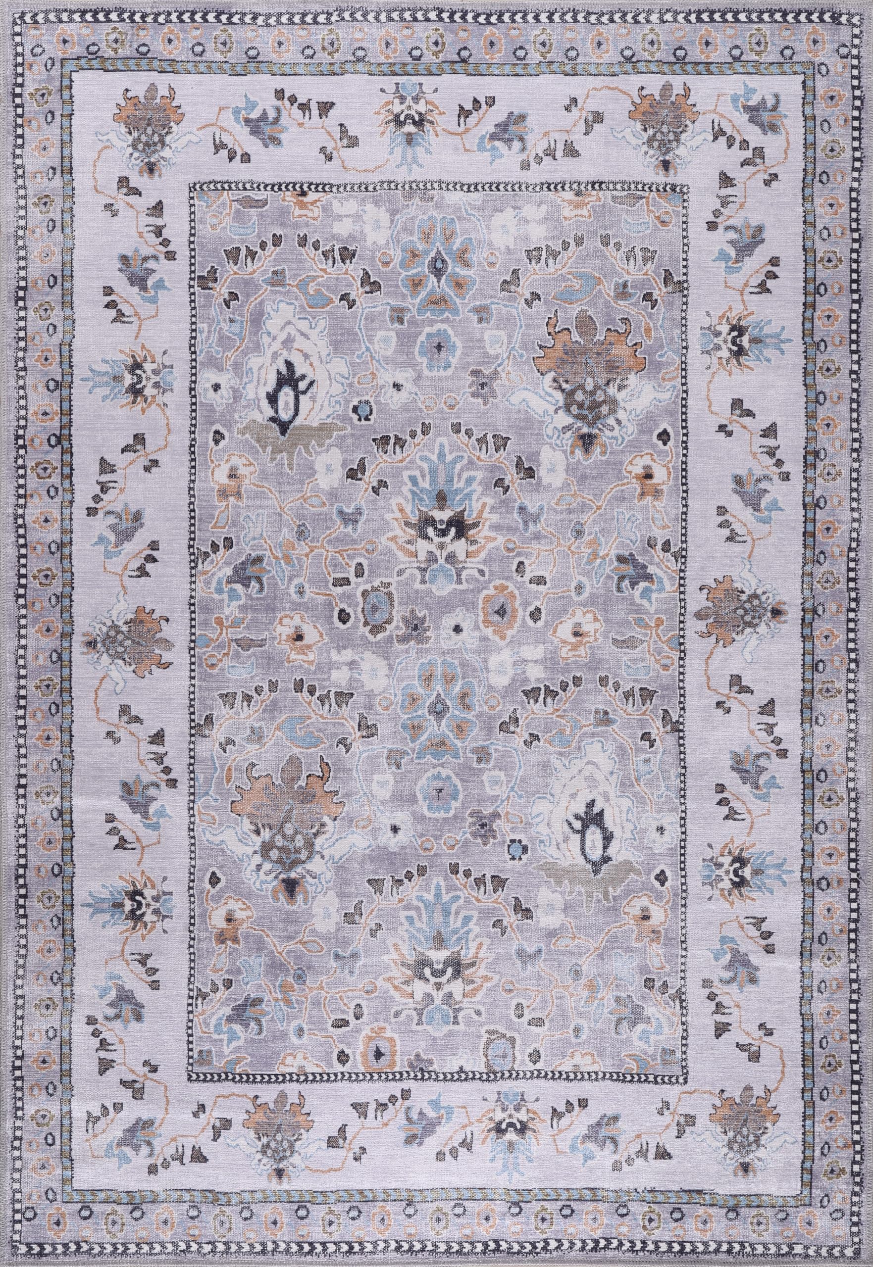 Machine Washable Area Rug for Living Room, Bedroom & Kitchen - Non Slip – 4 mm Low Pile Carpet - Vintage Rug - Pet Friendly & Kid Friendly Rugs (BLUE, 80X150)