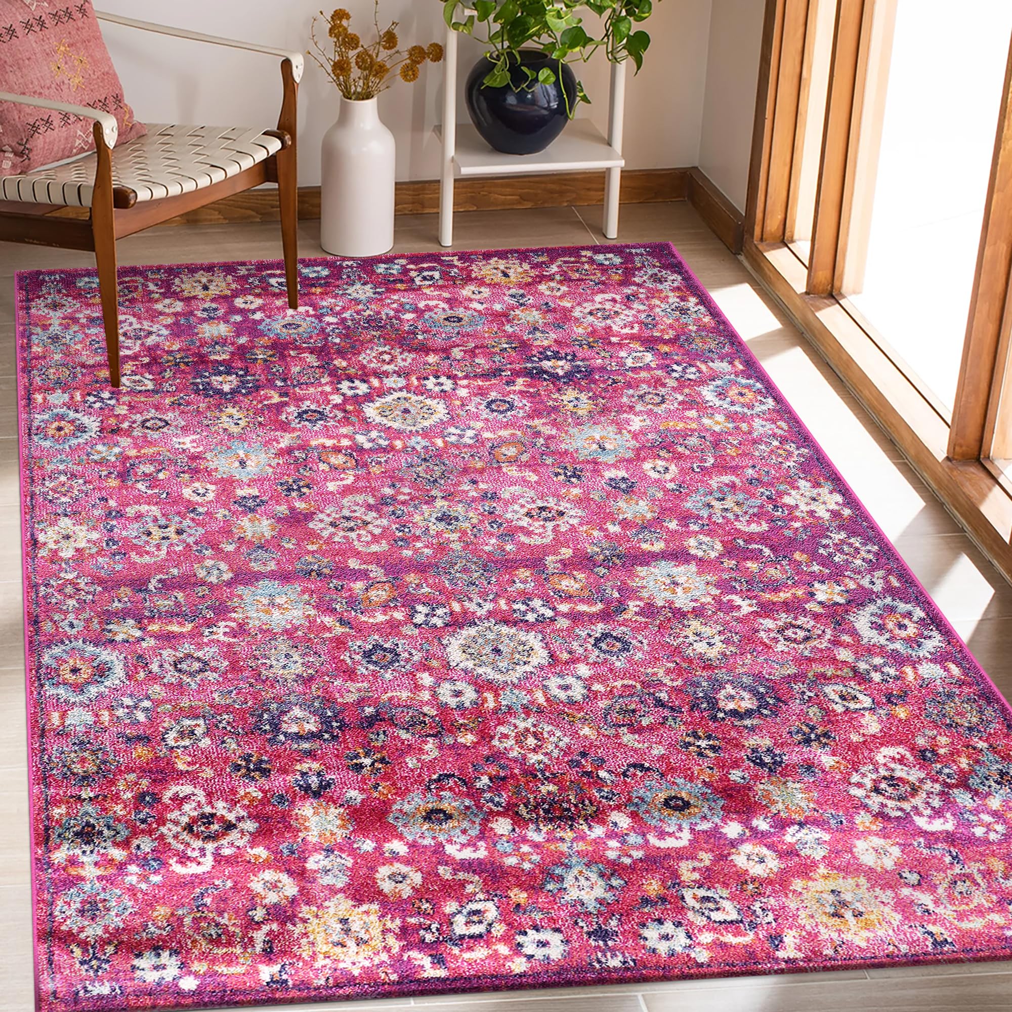 NETLINE HOME Area Rugs For Living Room, Bedroom, Kitchen, Dining Room | Oriental Design Carpet | Soft Medium Pile | Traditional Vintage Rug | Stain Resistant (Pink Cream, 160X230 CM)