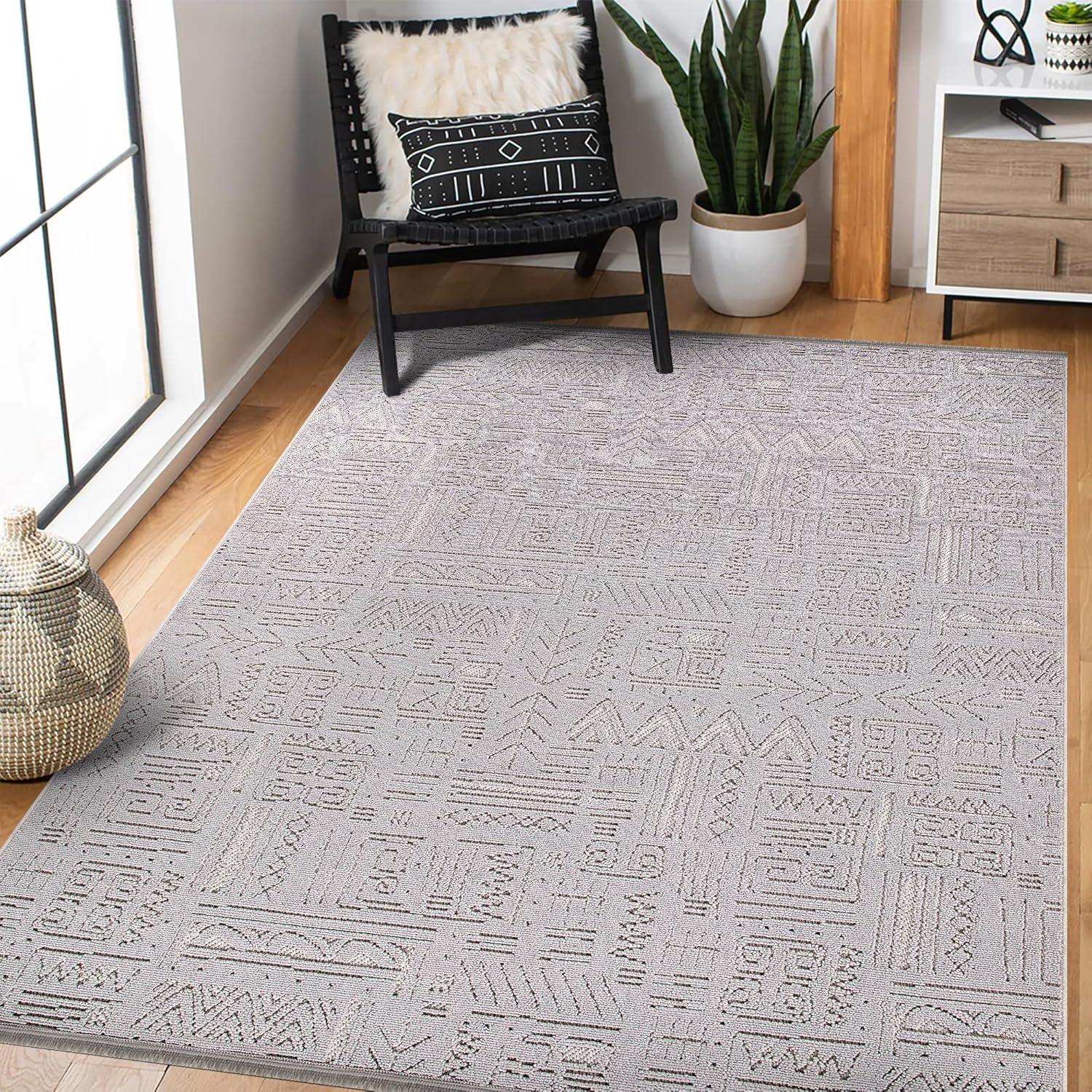 Modern Area Rug for Living Room – Durable, Non-Shedding Carpet for Bedroom, Kitchen & Hallway Rugs | Easy to Clean, Lightweight & Low Pile Design (GRAY, 120X180)