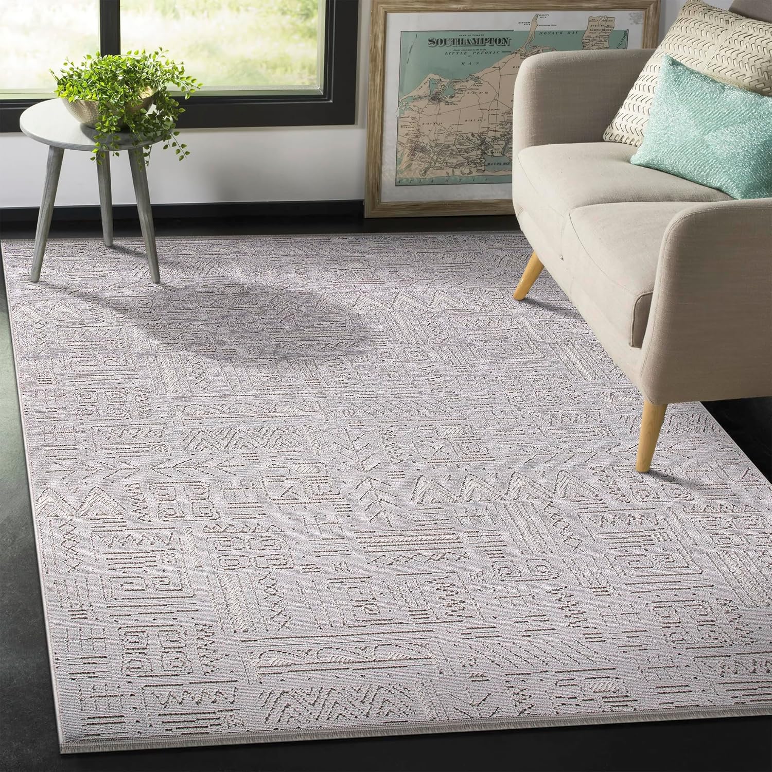 Modern Area Rug for Living Room – Durable, Non-Shedding Carpet for Bedroom, Kitchen & Hallway Rugs | Easy to Clean, Lightweight & Low Pile Design (GRAY, 120X180)