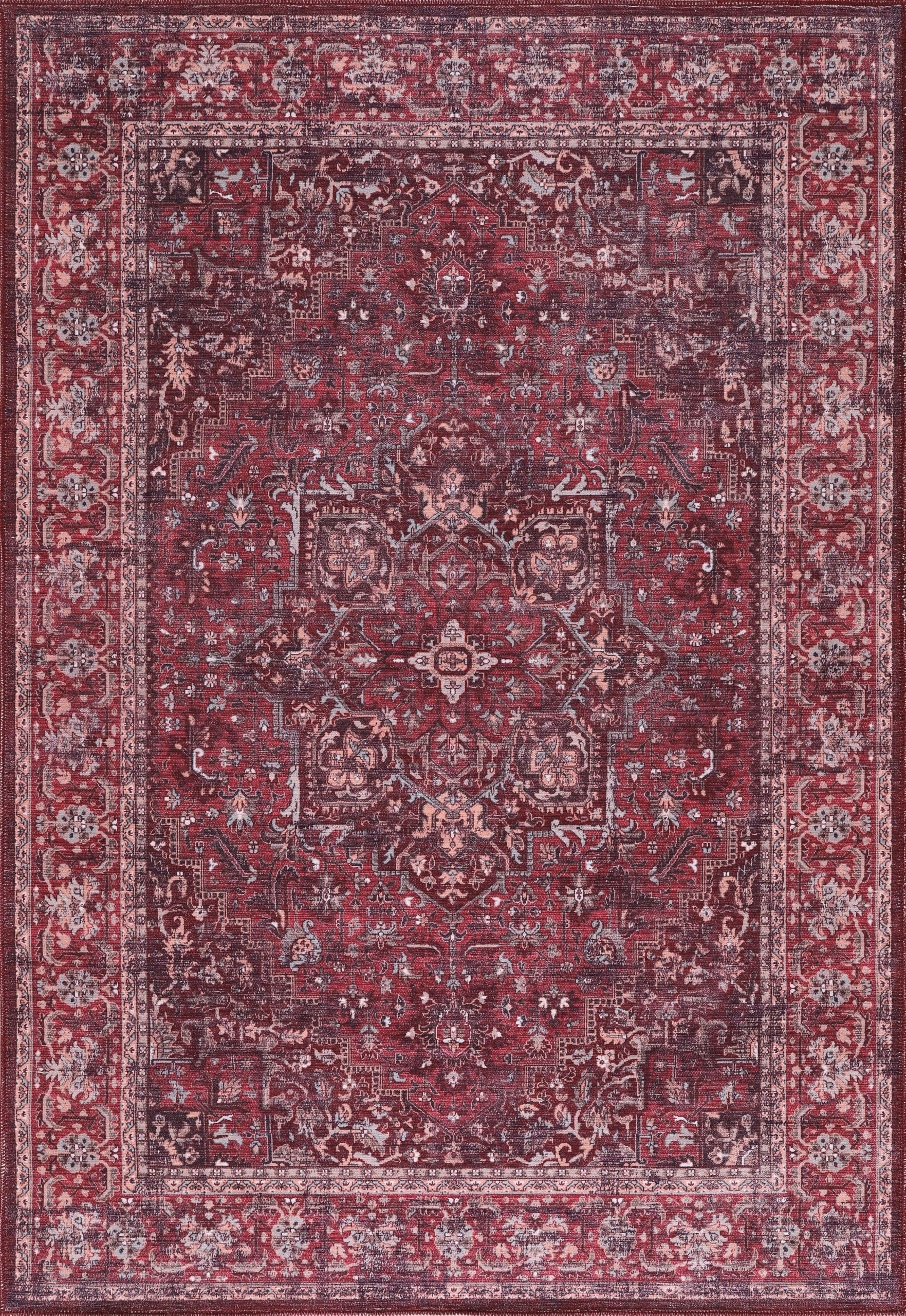 Machine Washable Area Rug for Living Room, Bedroom & Kitchen - Non Slip – 4 mm Low Pile Carpet - Vintage Rug - Pet Friendly & Kid Friendly Rugs (BLUE, 80X150)