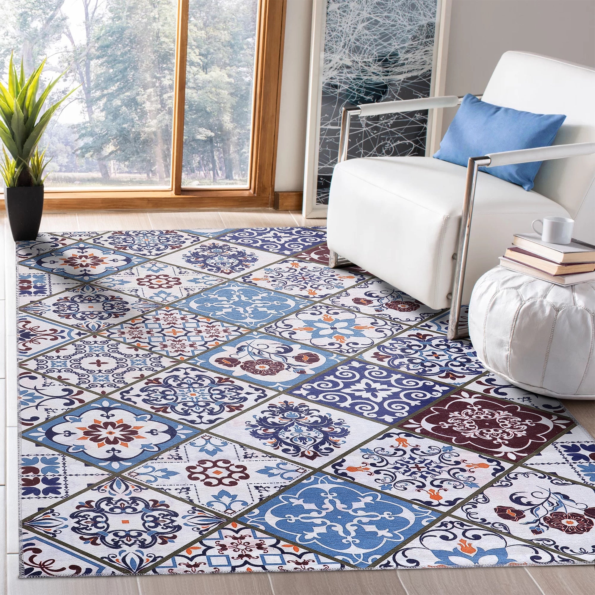 Netline Home Rugs Depot Modern Beige Floral Washable Rug Design 4002