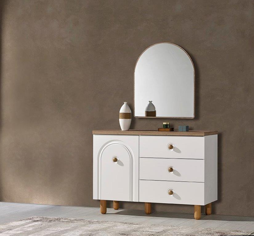 Netline Home Interior Bohem Dresser Storage Unit in a modern bedroom setting, showcasing its stylish design and ample storage space.