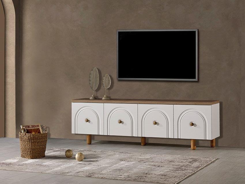 Contemporary Bohem TV unit by Netline Home Interior with open shelves and sleek finish for modern media storage.