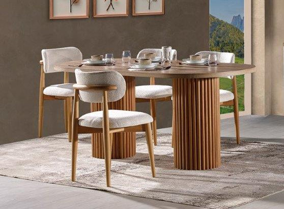 Bohem dining table with matching chairs in a stylish family dining room, featuring modern design and warm wood tones.