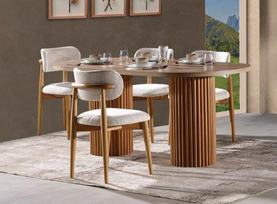 Modern Bohem dining room set by Netline Home Interior featuring a wooden table and matching chairs in a stylish dining space.
