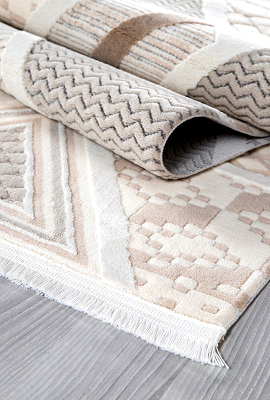 Netline Home Rugs Depot Cream Modern Boyut BY008 Area Rug – Polypropylene and Polyester, Non‑Shed, Easy‑Clean, Durable | Bedroom, Study, Kids Room, Entryway