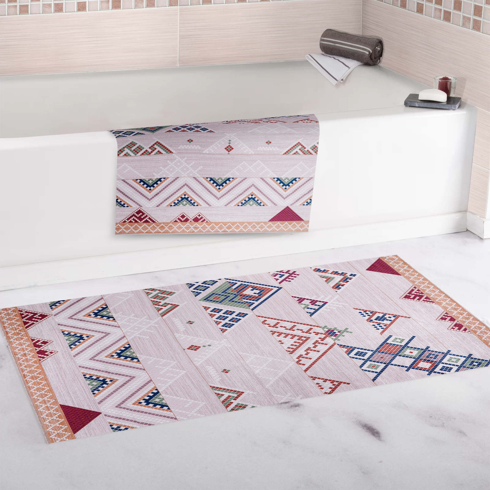 Netline Home Rugs Depot - Bohemian Grey Striped Washable Rug, Design NL1002