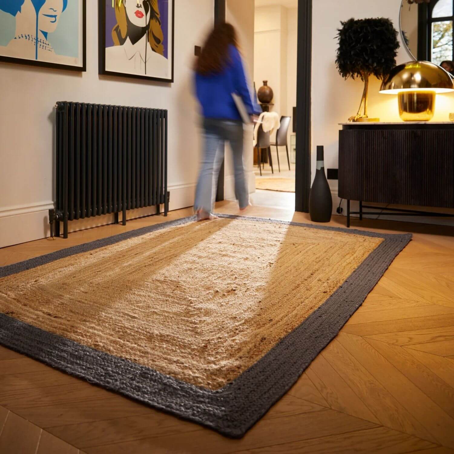 Bordered Grey Jute Rug