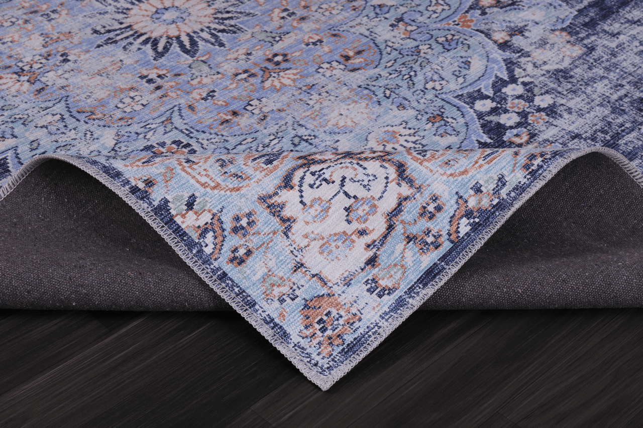 Sky Blue Turkish Washable Nonslip Rugs