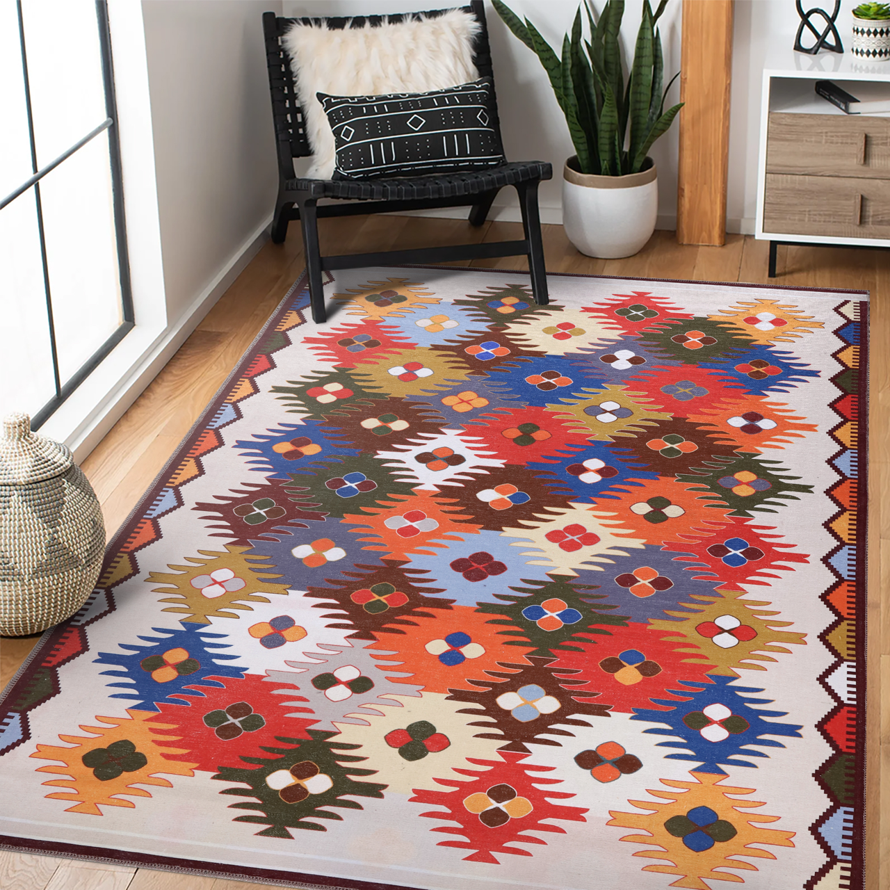 Netline Home Rugs Depot NH303 – Machine Washable Multicolor Kilim Rug | Traditional Anatolian Geometric Carpet for Living Room, Bedroom & Dining