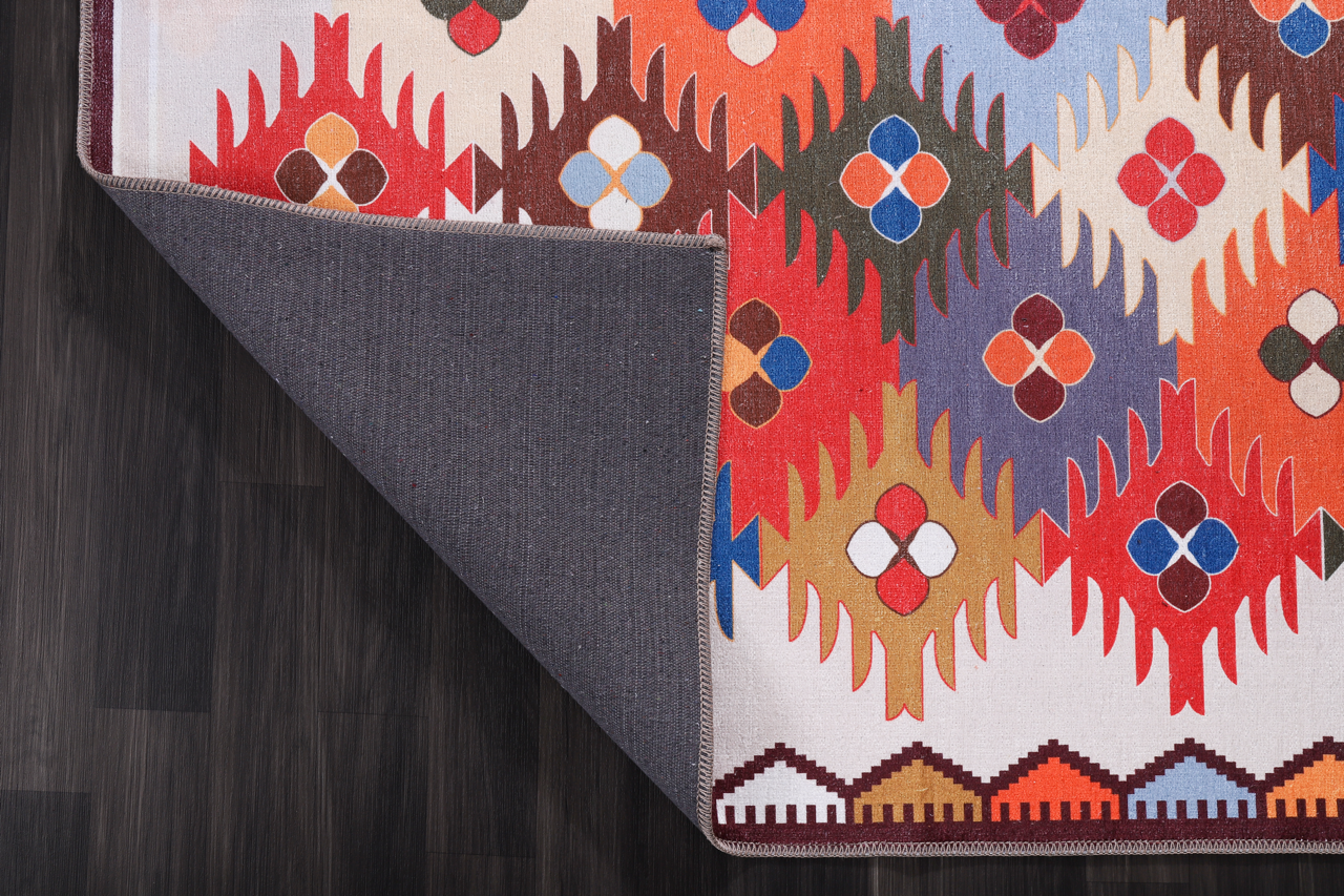 Netline Home Rugs Depot NH303 – Machine Washable Multicolor Kilim Rug | Traditional Anatolian Geometric Carpet for Living Room, Bedroom & Dining