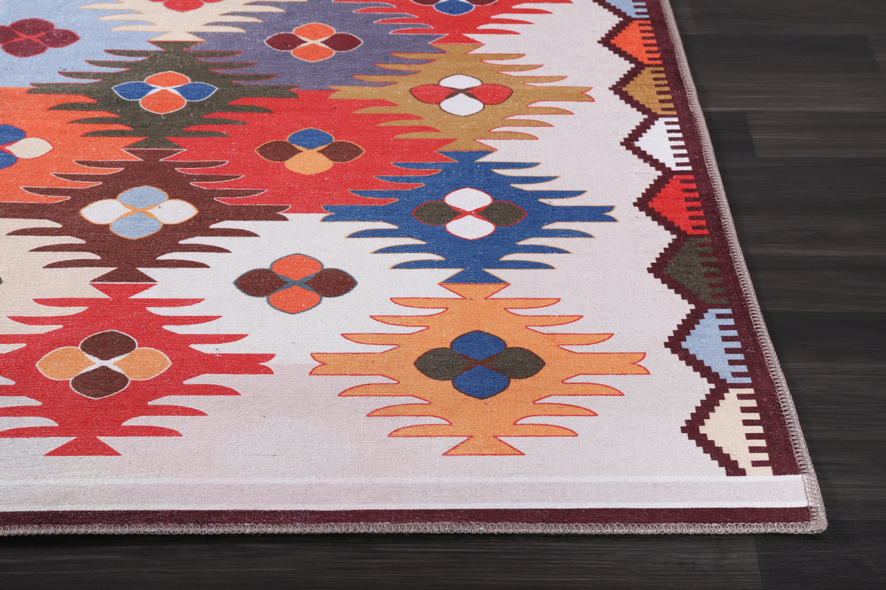 Netline Home Rugs Depot NH303 – Machine Washable Multicolor Kilim Rug | Traditional Anatolian Geometric Carpet for Living Room, Bedroom & Dining