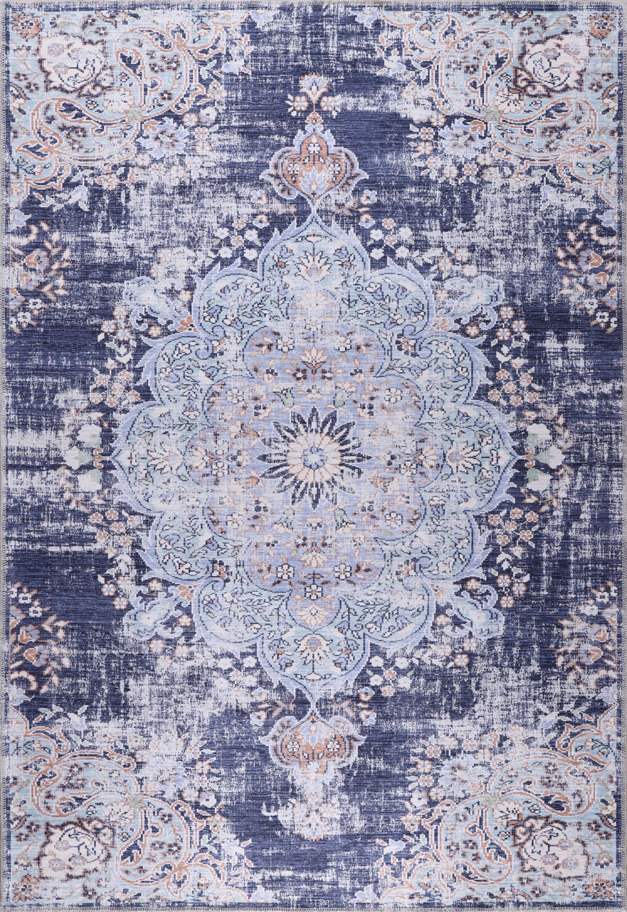Netline Home Rugs Depot Traditional Blue Abstract Medallion Washable Rug Design 1487