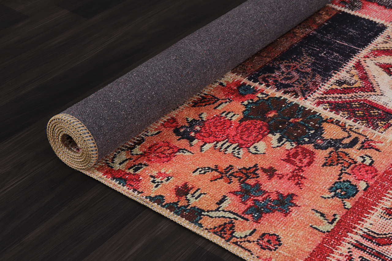 Netline Home Rugs Depot Kilim Red Medallion Patchwork Washable Rug Design 1306