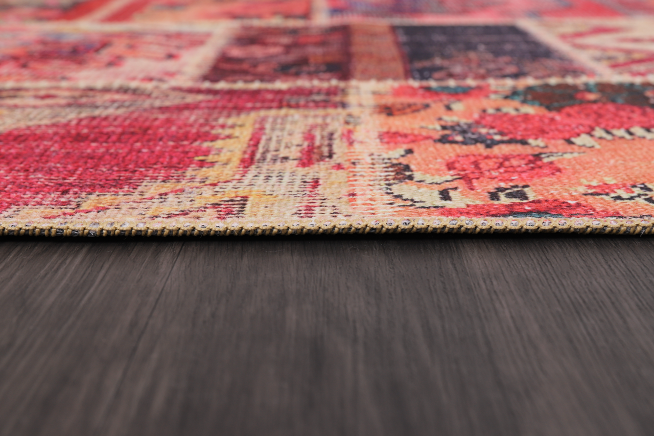 Netline Home Rugs Depot Kilim Red Medallion Patchwork Washable Rug Design 1306