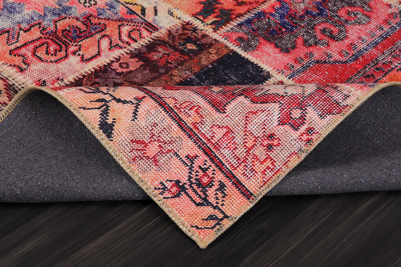 Netline Home Rugs Depot Kilim Red Medallion Patchwork Washable Rug Design 1306