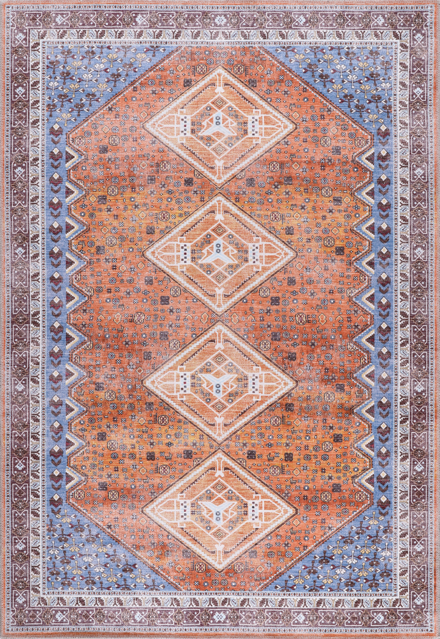 Colorful geometric washable rug by Netline Home featuring vibrant tribal patterns and multicolor design.