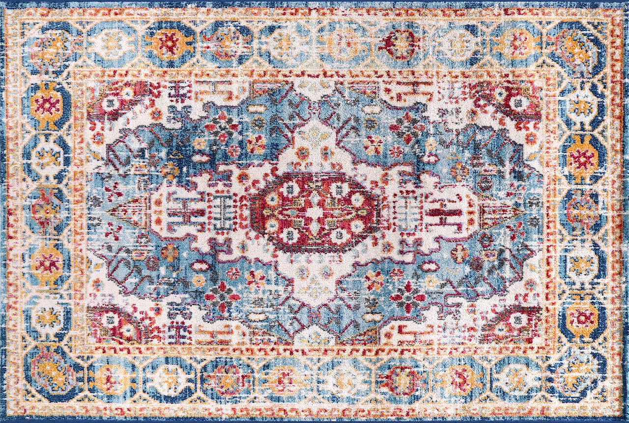 Vintage Area Rug 7664 – Burgundy & Blue Royal Medallion