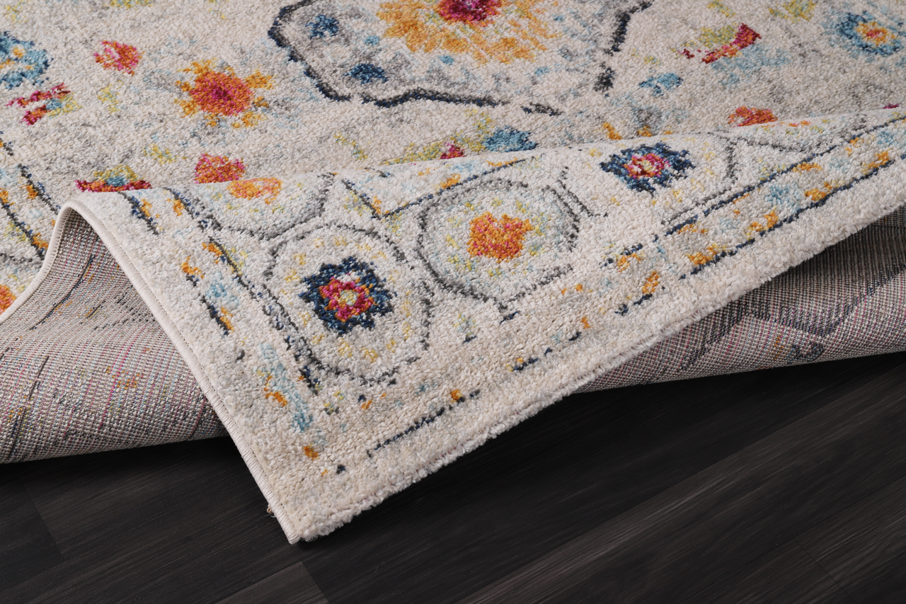 Vintage Area Rug 7655 – Light Grey Traditional Medallion