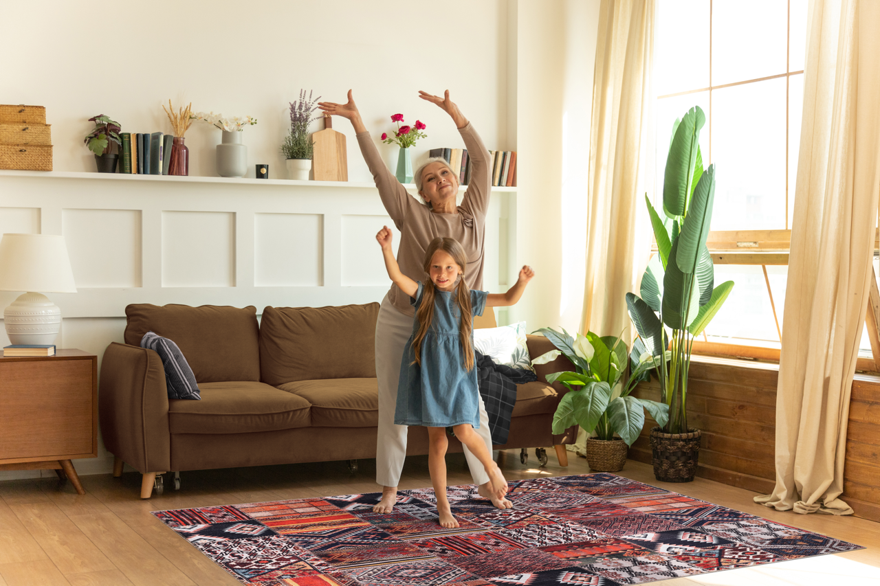 Netline Home Rugs Depot Kilim Red Medallion Patchwork Washable Rug Design 1306