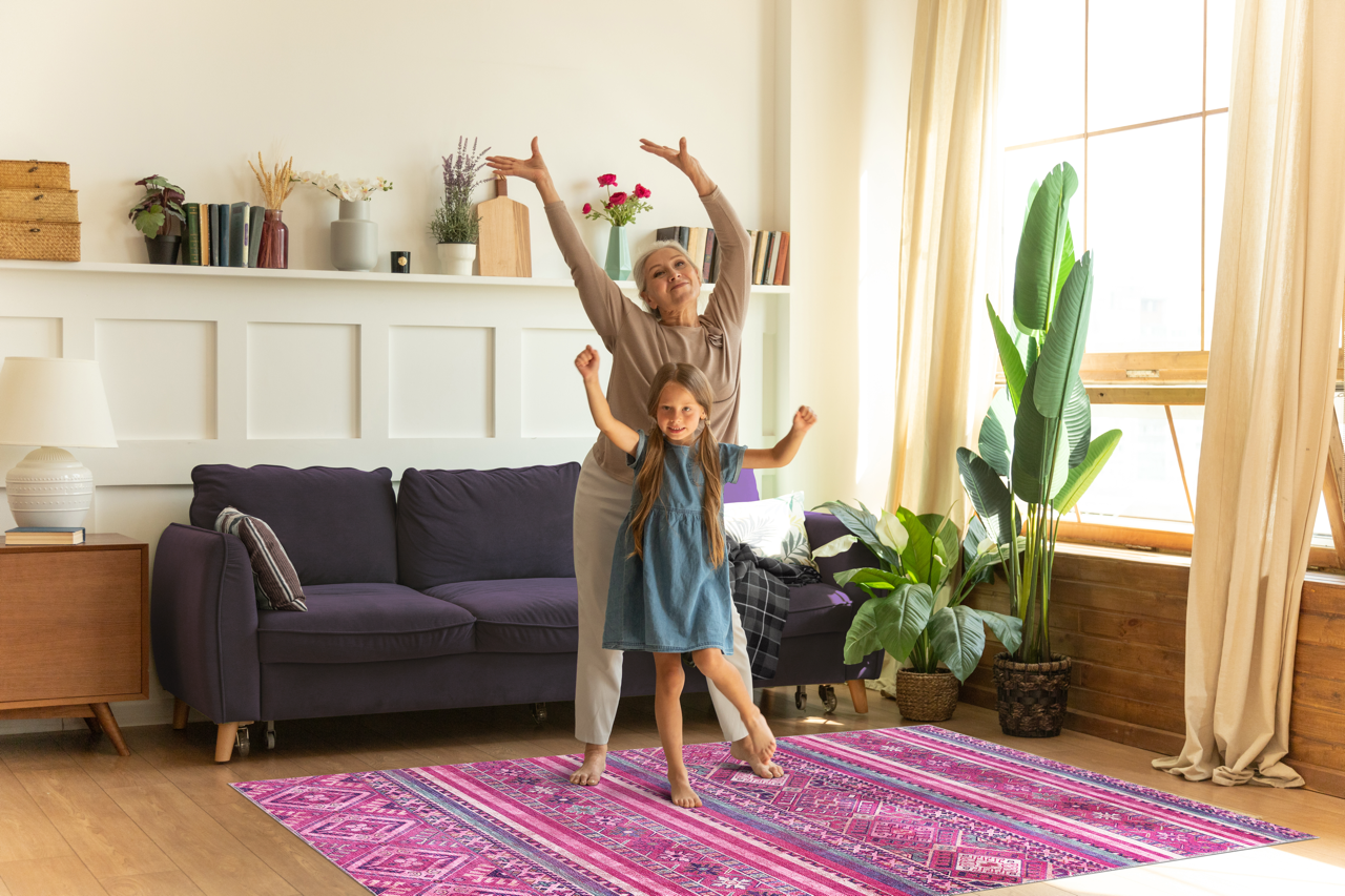 Netline Home Rugs Depot Bohemian Pink Striped Washable Rug Design 1322P