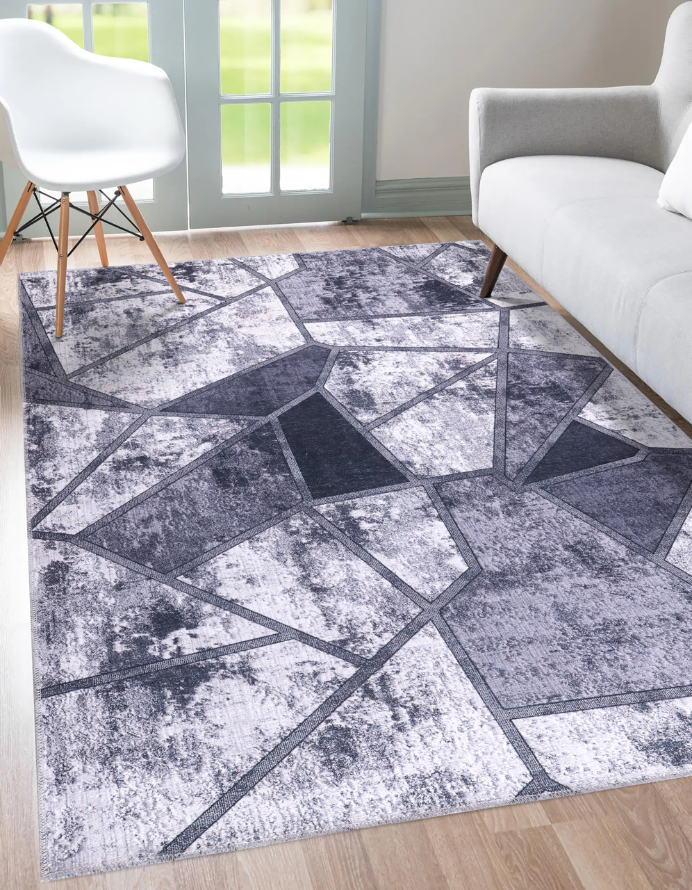 Netline Home Rugs Depot Geometric Black & White Patchwork Washable Rug Design 4001