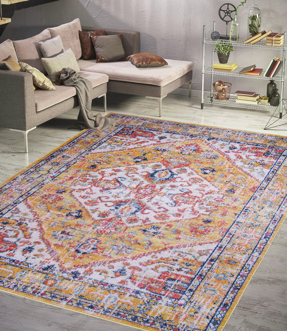 Netline Home Vintage Area Rug 7656 – Mustard & Rust Bohemian