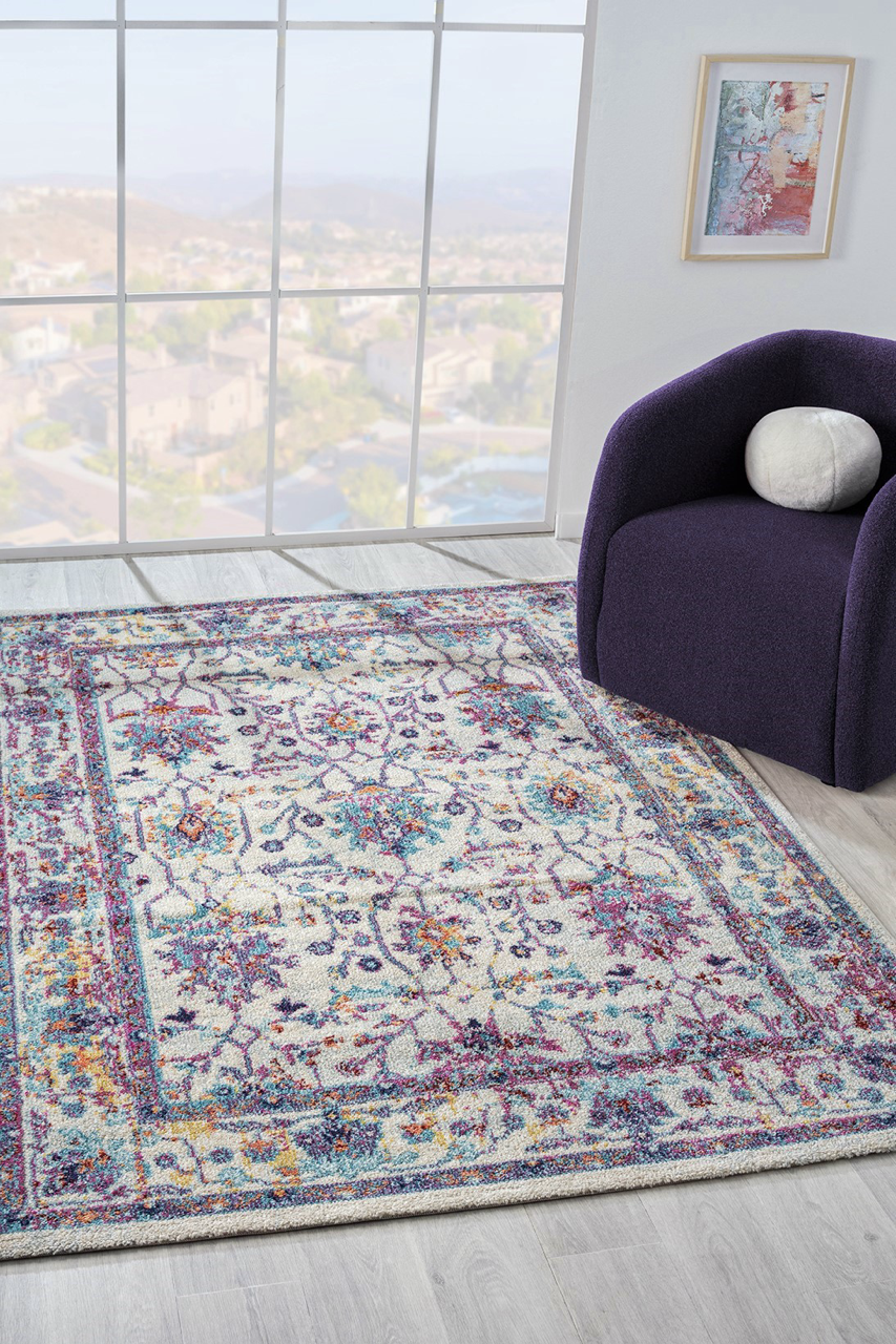 Vintage Area Rug 7658 – Purple Distressed Floral