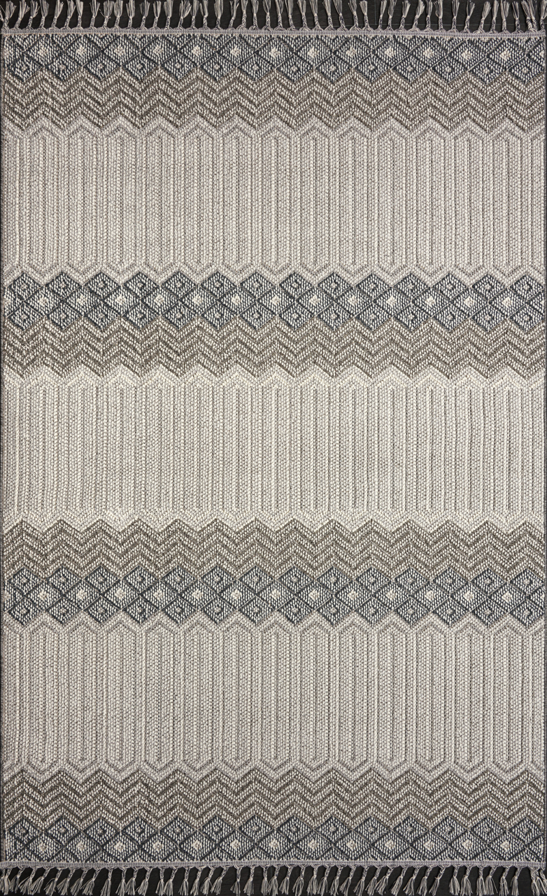 Grey and cream polypropylene runner rug with textured diamond pattern, UV resistant indoor-outdoor flatweave carpet by Netline Home.