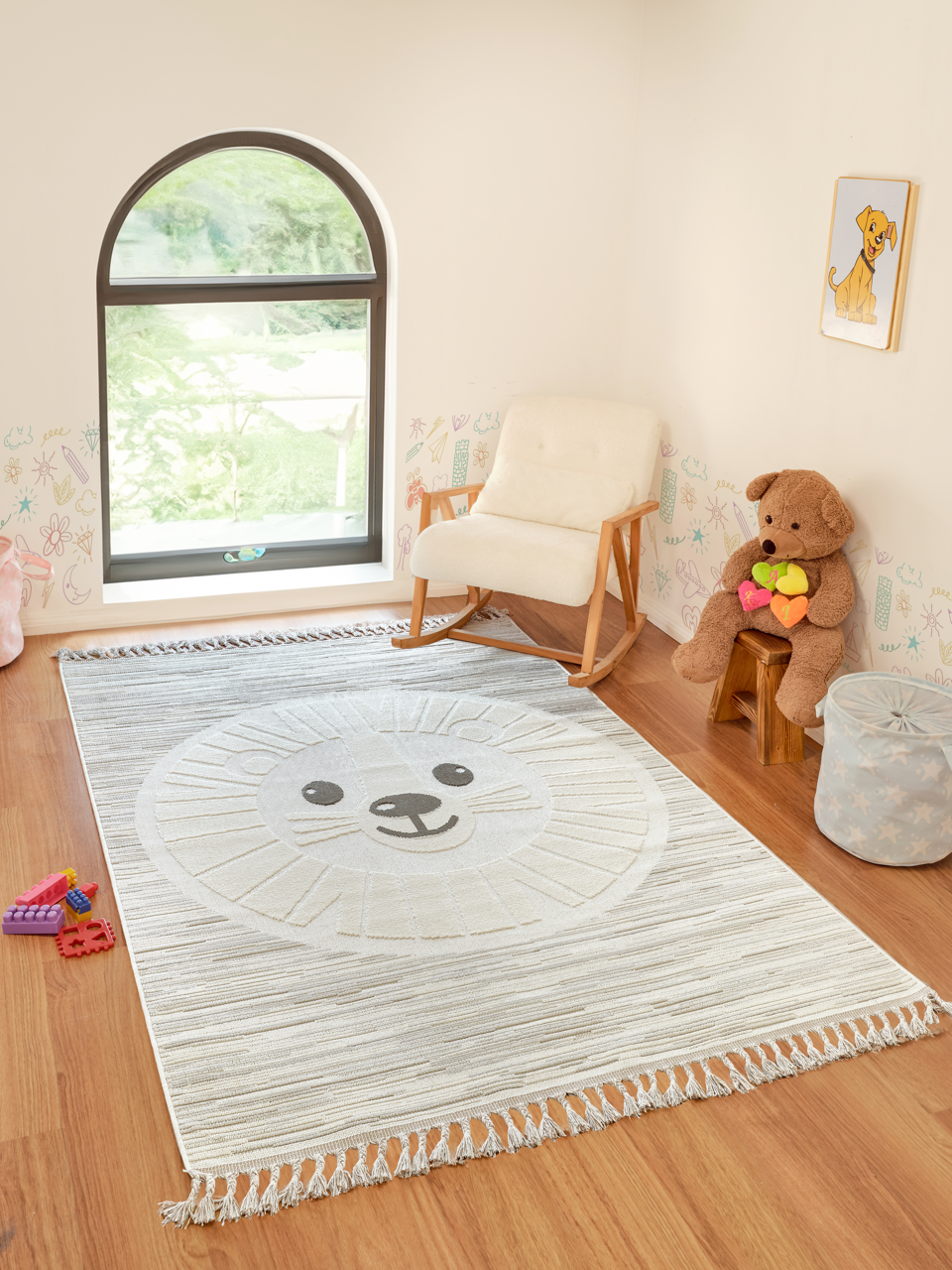 Multicolor kids' washable area rug by Netline Home, polyester, non-shed, easy-clean, durable for bedroom or kids' room.
