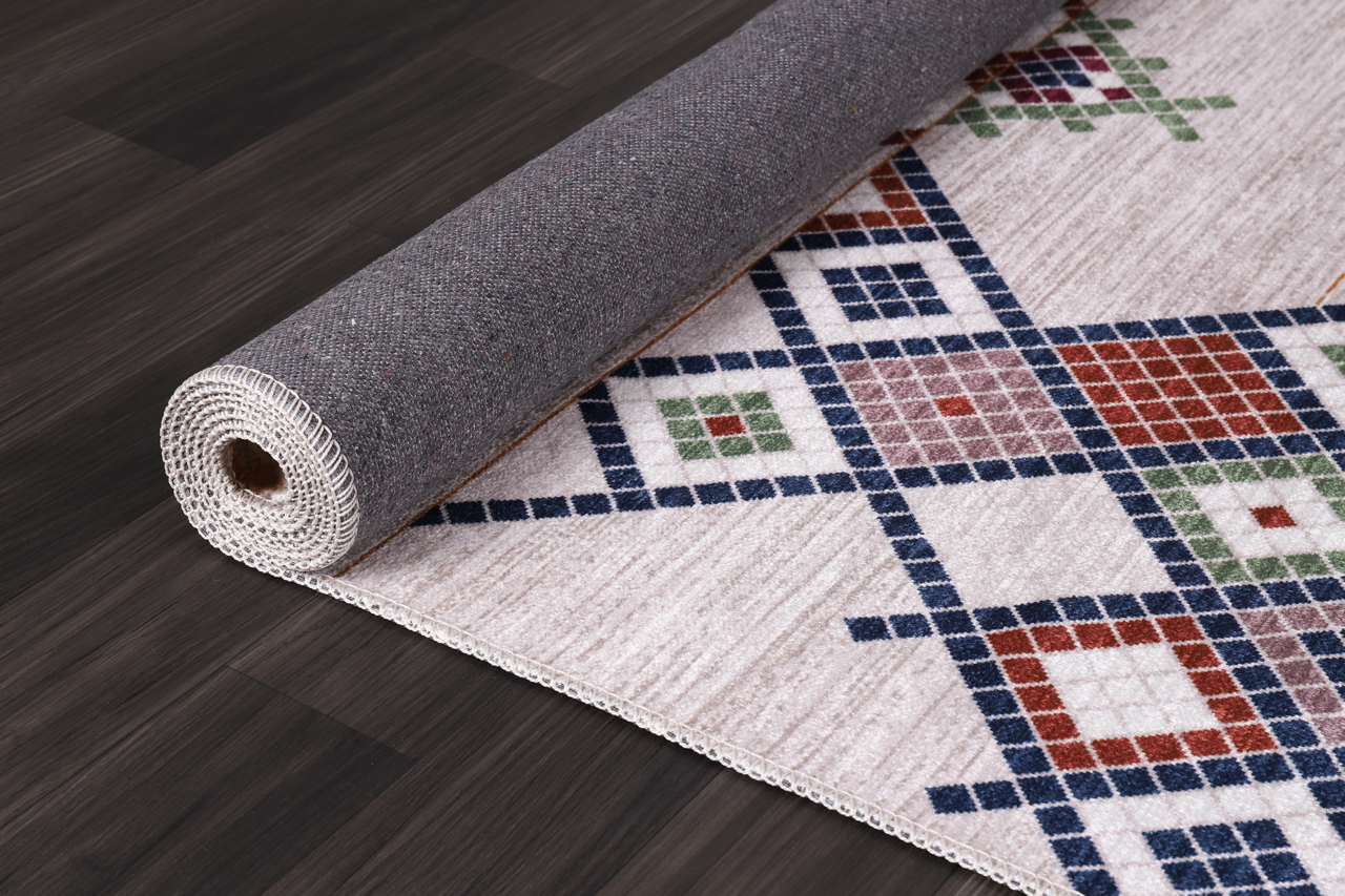 Netline Home Rugs Depot - Bohemian Grey Striped Washable Rug, Design NL1002