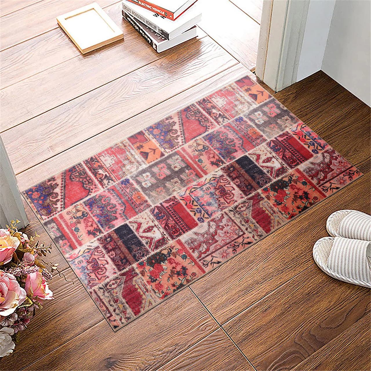 Netline Home Rugs Depot Kilim Red Medallion Patchwork Washable Rug Design 1306