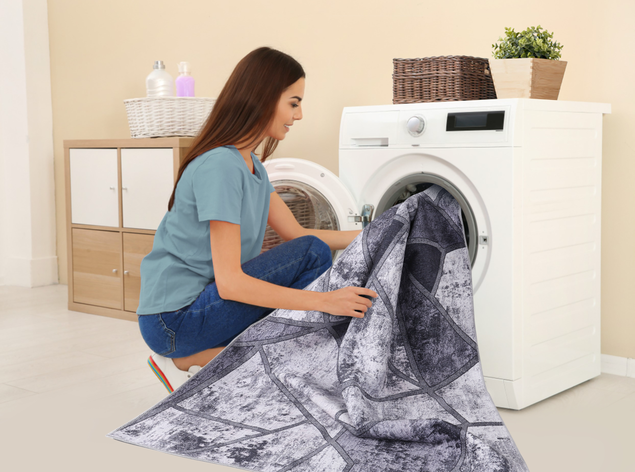 Netline Home Rugs Depot Geometric Black & White Patchwork Washable Rug Design 4001