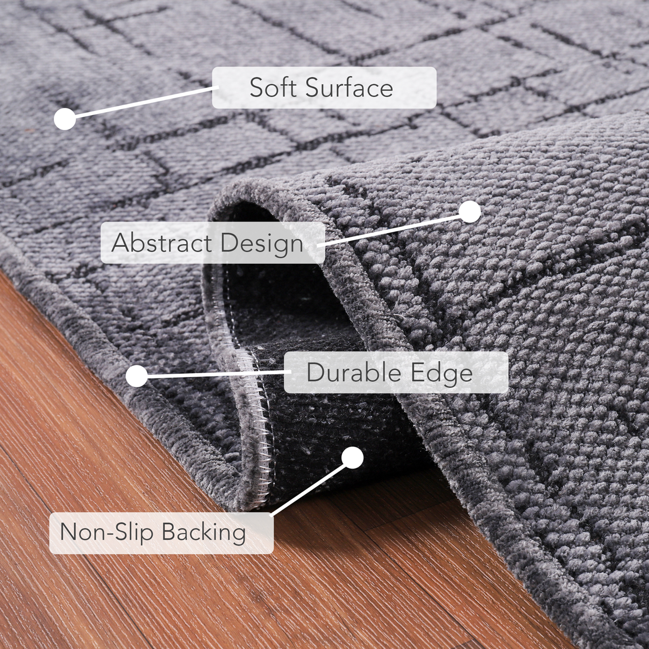 Netline Home Machine Washable Rug NT201 – DARK GRAY Soft Chenille