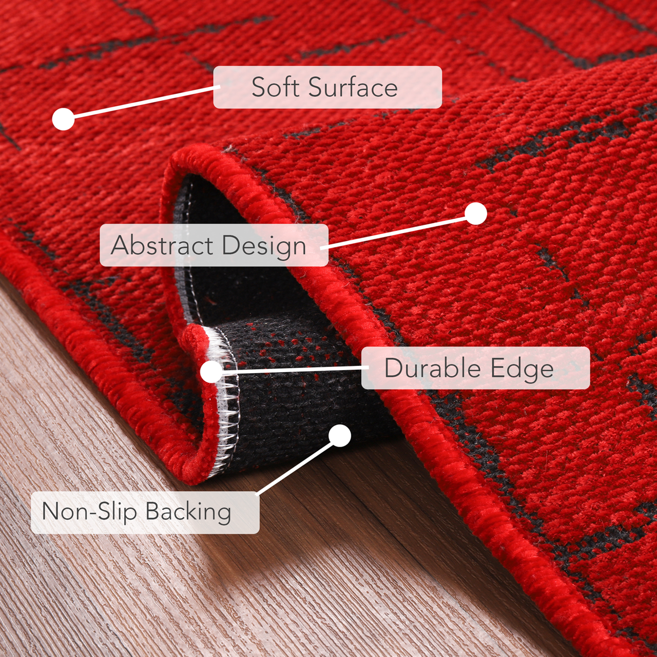 Netline Home Machine Washable Rug NT201 – RED Soft Chenille