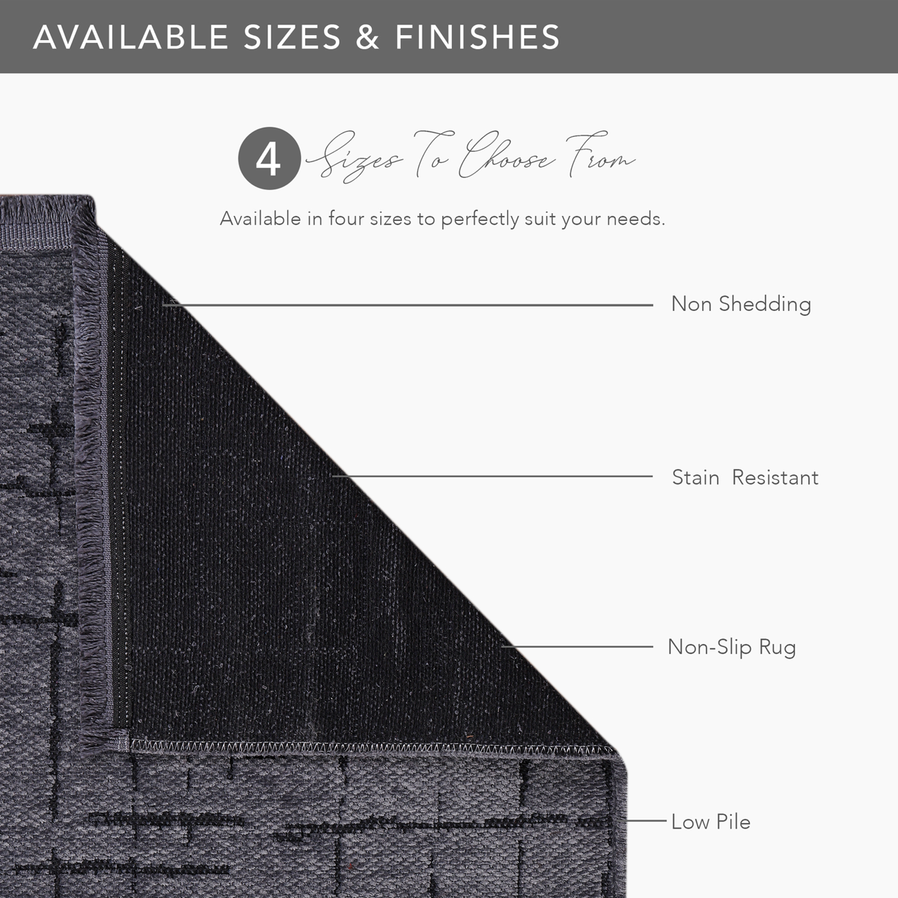 Netline Home Machine Washable Rug NT201 – DARK GRAY Soft Chenille