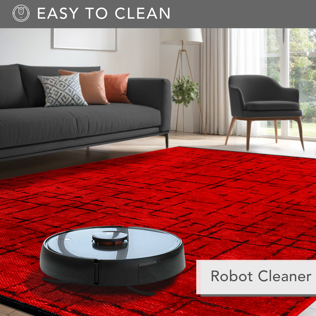 Netline Home Machine Washable Rug NT201 – RED Soft Chenille