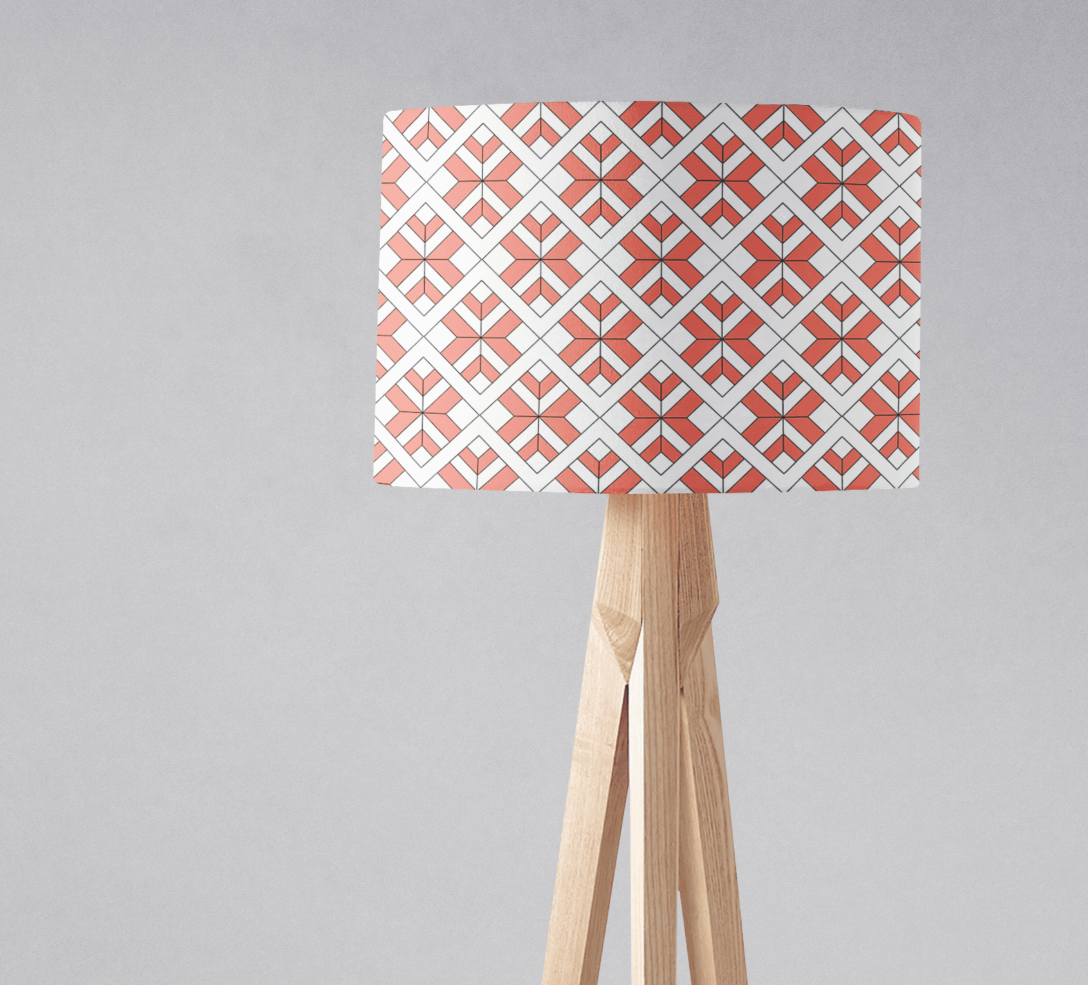 Coral and White Geometric Design Lampshade – Ceiling & Table Compatible