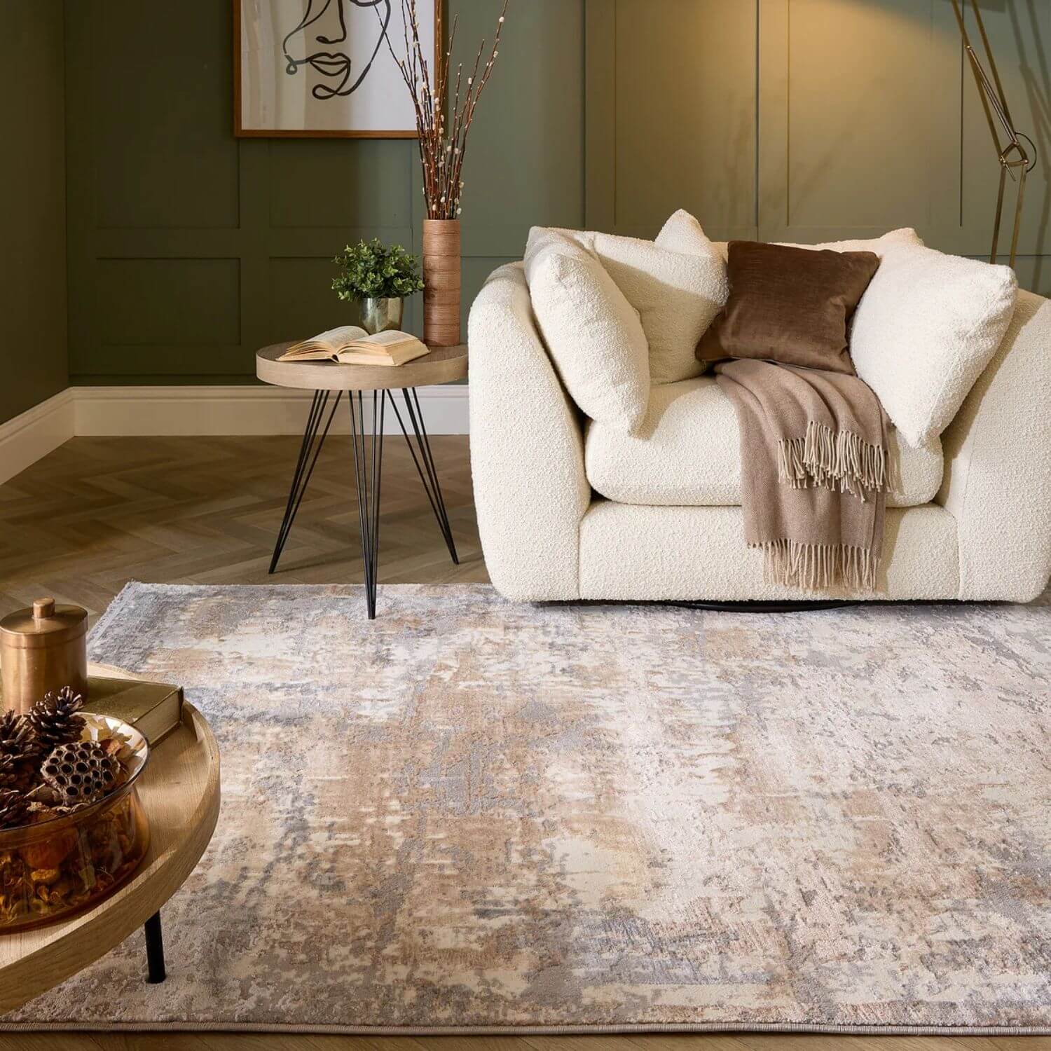 Cosimo Beige/Grey Distressed Modern Rug