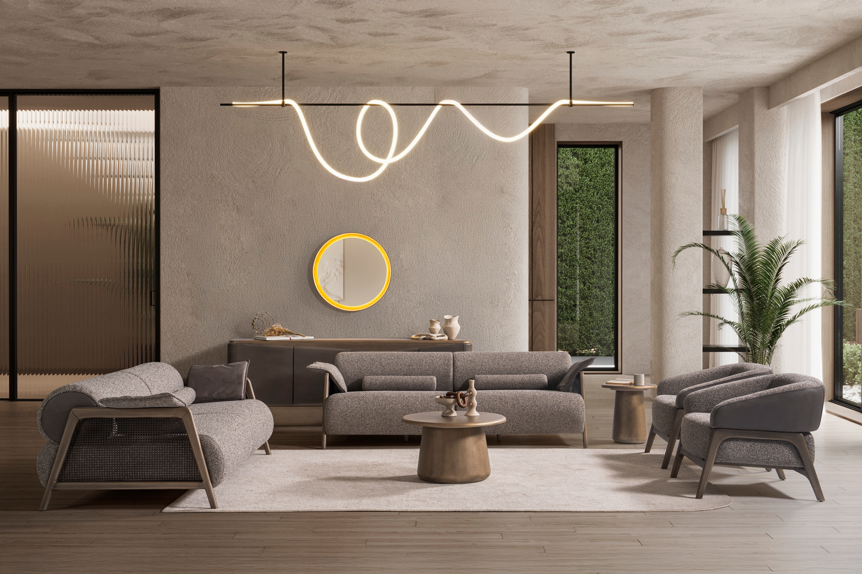 Modern Icon Sofa Set by Netline Home Interior featuring plush cushions and sleek design for stylish living room comfort.
