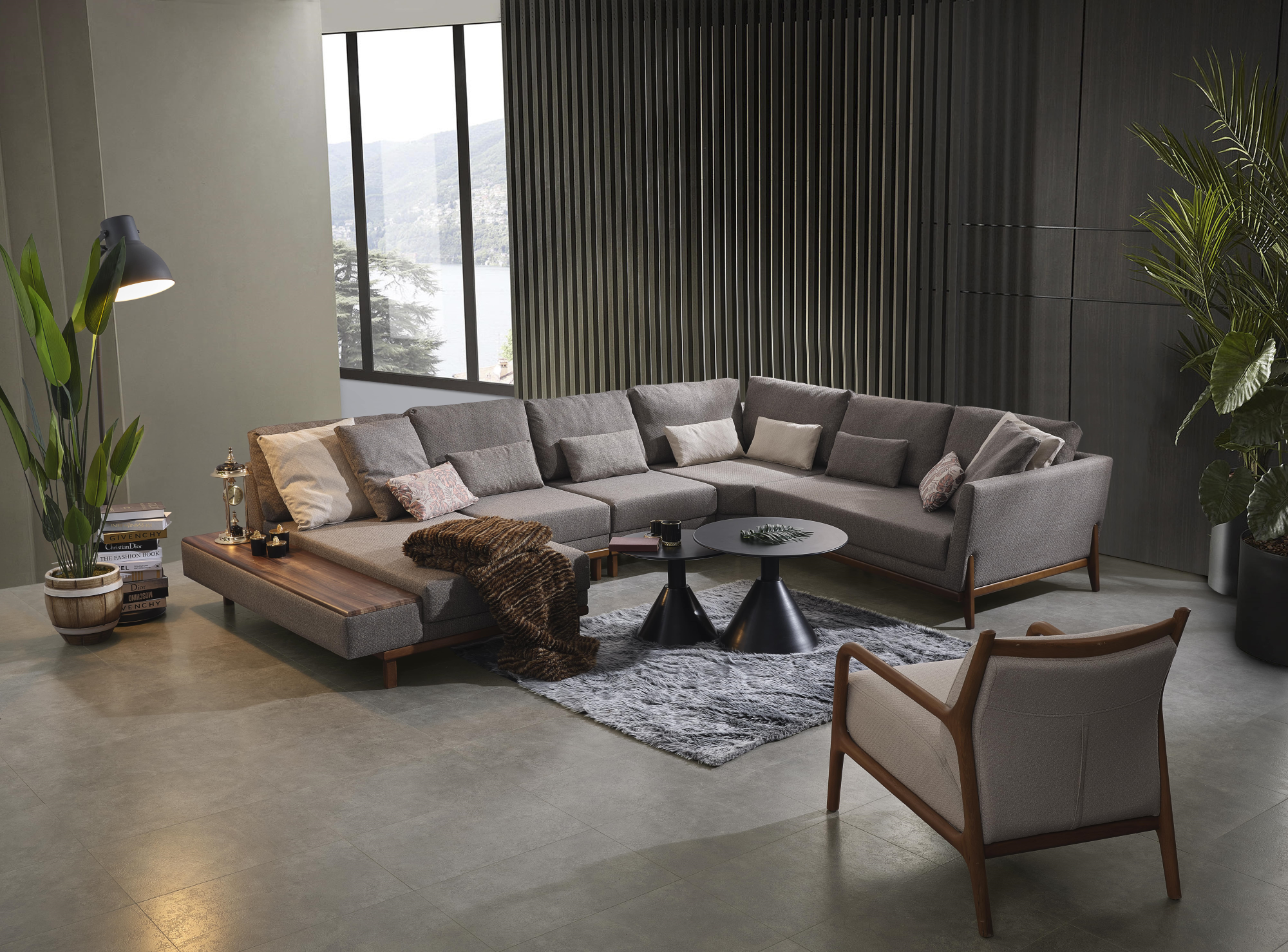 Netline Home Interior Argemon corner sofa set in modern living room with plush cushions and sleek design.