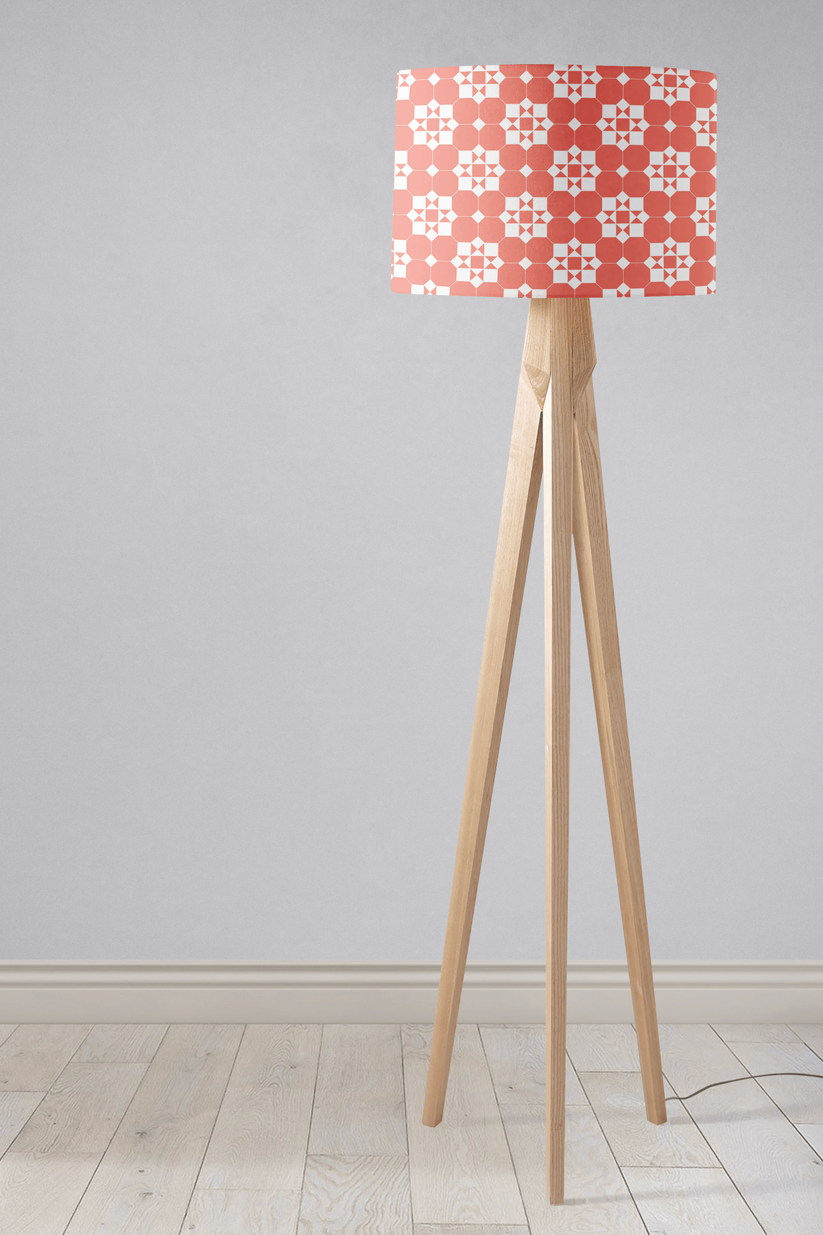 Coral and White Geometric Tiles Design Lampshade – Ceiling & Table Compatible