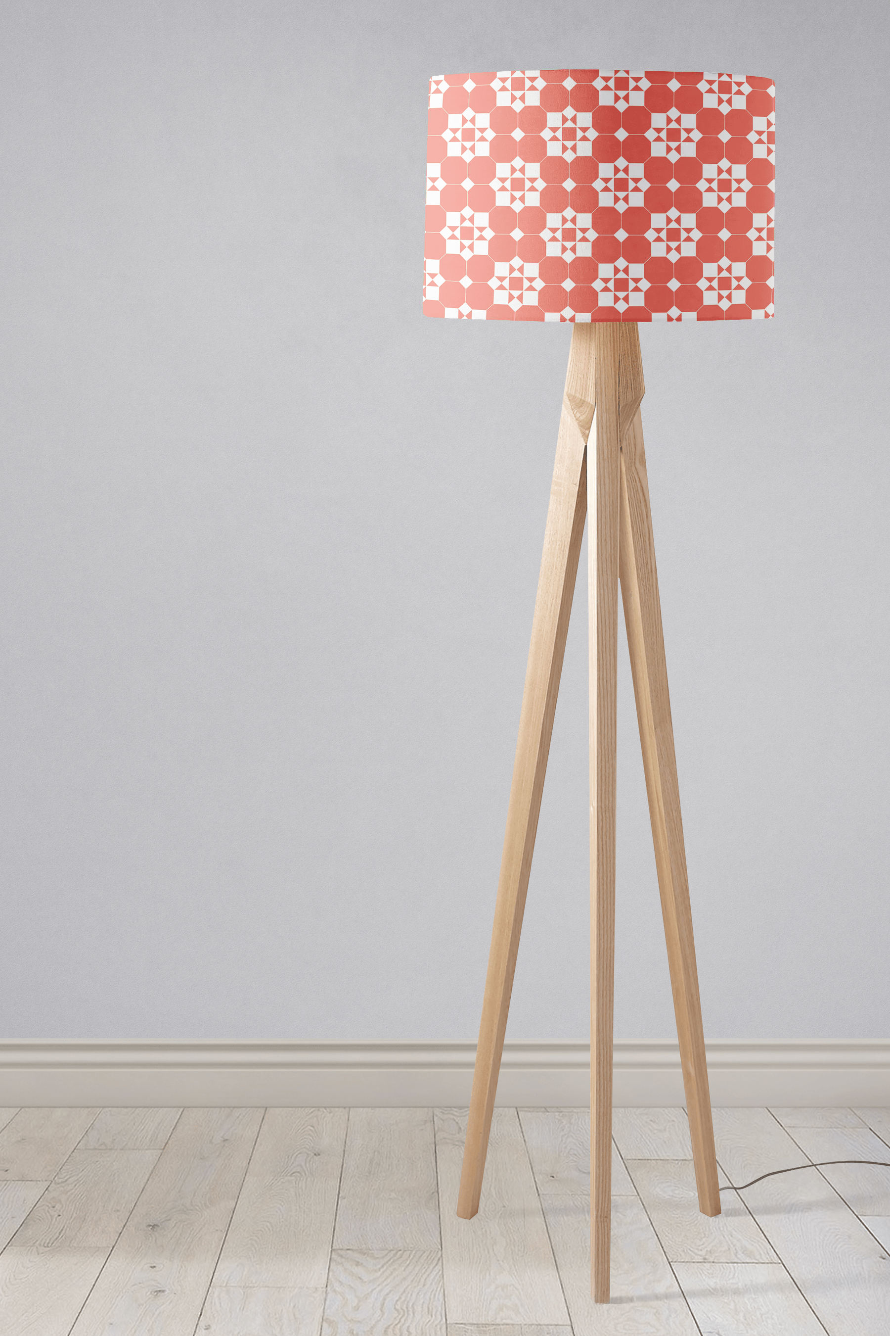 Coral and White Geometric Tiles Design Lampshade – Ceiling & Table Compatible