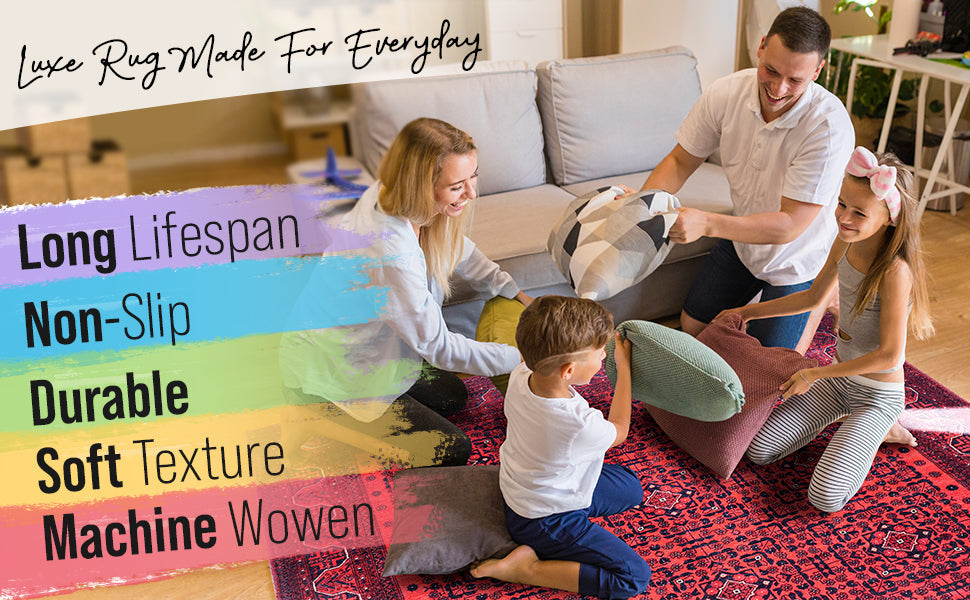 Netline Home Rugs Depot NH1317 – Machine Washable Bokhara Red Rug | Classic Geometric Oriental Carpet for Living Room & Bedroom